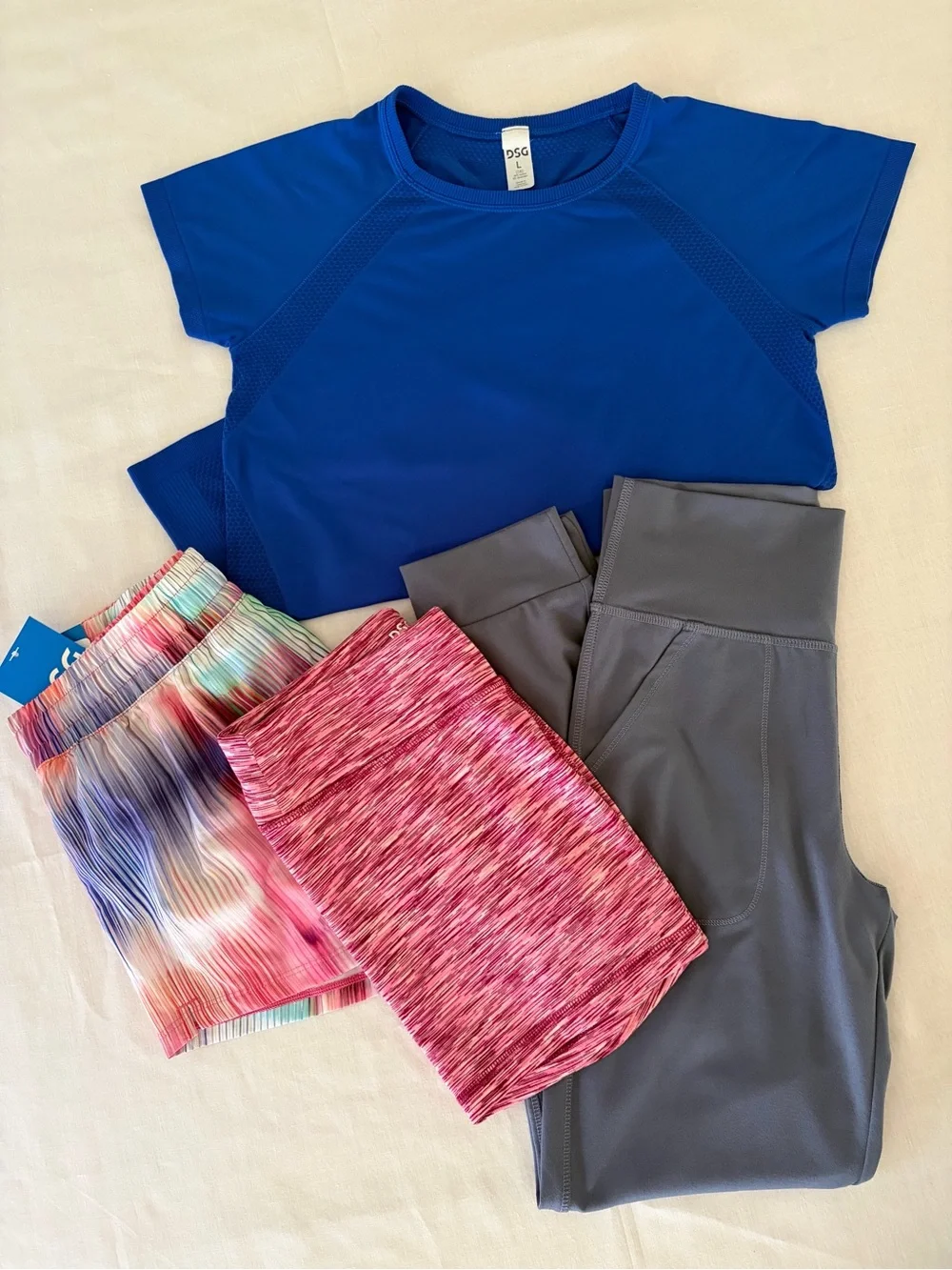 Girls Lg (14) ~ DSG ~ Active Tee, Leggings, Biker and Running Shorts~ 4pc Bundle